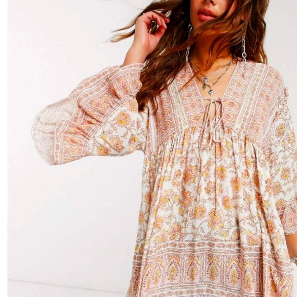 Free People Moonlight Dance 3/4 Sleeve Tunic (S) Ivory